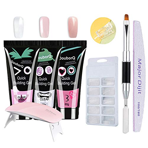 Gel nails kit,Anself 15ml Nail Gel de Construcción Rápida Gel UV Espátula Extensión del cepillo Puntas falsas Set