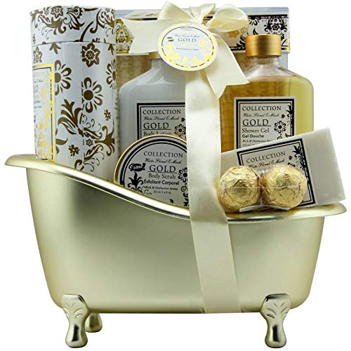 Gloss - caja de baño, caja de regalo para mujeres - Bath - Oro - almizcle y flores - 8 piezas