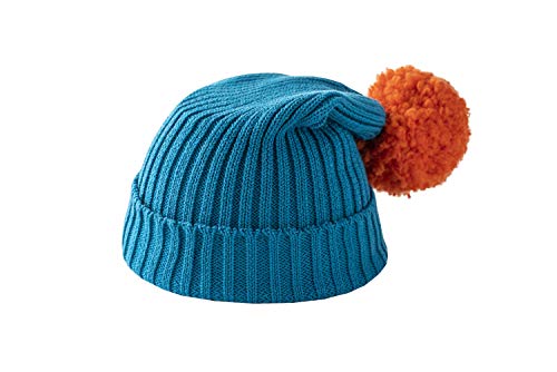 Gorro unisex con pompón de doble cara para mujer, hombre y niño, gorro de invierno con pompón colgante, 100% algodón italiano, disponible en muchos colores turquesa / naranja Medium-Large