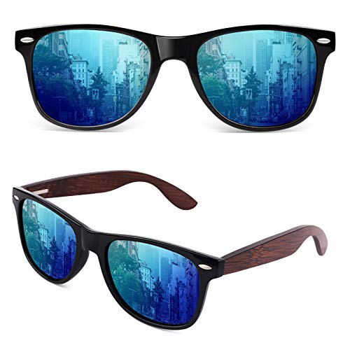 GQUEEN Gafas de sol Polarizadas Rectangulares Clásicas de Madera Para Hombres y Mujeres con Protección UV MOS08