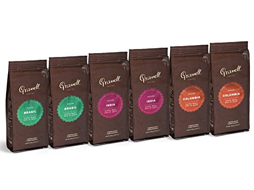 Granell - Pure Origin - Pack Degustación Orígenes | Cafe en Grano 100% Café Arabica - 2 x Café Brasil, 2 x Café Colombia, 2 x Café India - Pack 6, 250g unidad