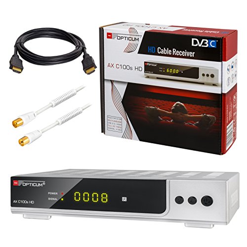 HB de Digital Set Opticum AX C100 HD Receptor para televisión por cable digital HDMI SCART USB 2.0 LAN PVR ready reproductor multimedia+HDTV Cable de antena con filtro de corriente aislante+Cable HDMI