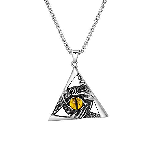 Hip Hop - Collar con colgante de ojo egipcio de Horus Ra de acero inoxidable retro para hombre con cadena de 61 cm amarillo