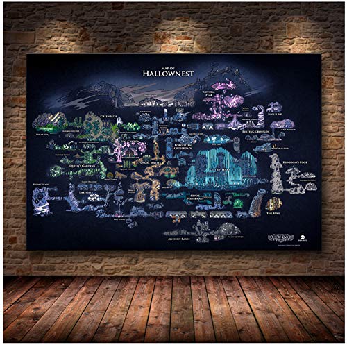 Hollow Knight Map The Game Poster Decoración de The on HD Canvas Canvas Painting of Hallownest Poster Wall Art canvas-60x80cm-Sin Marco