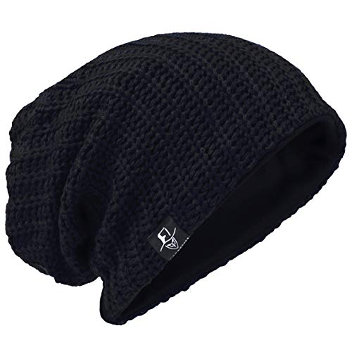 Hombre Gorro de Punto Slouch Beanie Knit Invierno Verano Hat (Acanalado Negro)