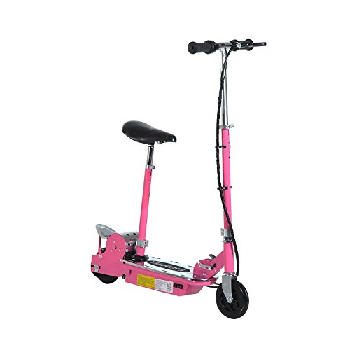 HOMCOM Patinete Eléctrico Scooter Plegable con Manillar y Asiento Ajustable Tipo Monopatín 120W Carga 50kg(Rosa)