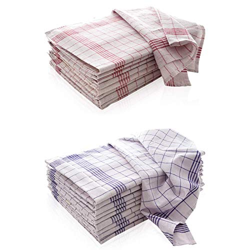 Hometex Premium Textiles Juego de 10 Toallas de té, Toallas secas, Toallas Multiusos, Rojas y Azules de Cuadros de 50x70 cm. Hechas de 100% algodón, de Primera Calidad y versátiles.