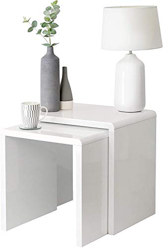 House & Homestyle Juego de 2 mesas auxiliares Alto Brillo inspiradas en Cubos de Nido, mesita de Noche, Oficina o salón, 50 cm, Color Blanco Brillante, White, Largest Table-H 50cm x W 50cm x D 39.5cm House & Homestyle Juego de 2 mesas auxiliares Alto Brillo inspiradas en Cubos de Nido, mesita de Noche, Oficina o salón, 50 cm, Color Blanco Brillante, White, Largest Table-H 50cm x W 50cm x D 39.5cm