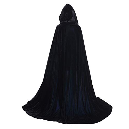 Huntforgold Capa con capucha larga de terciopelo para Halloween, carnaval, disfraz de vampiro (60-170 cm) (adulto XXL (longitud 185 cm), color negro