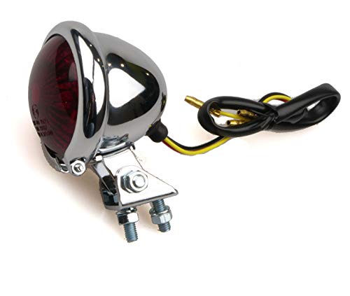 IGUANA CUSTOM PARTS - Piloto LED trasero para moto BATE STYLE cromado con luz LED de freno y de posición - Homologado E-MARK - Perfecto para cafe racer, bobber, chopper...