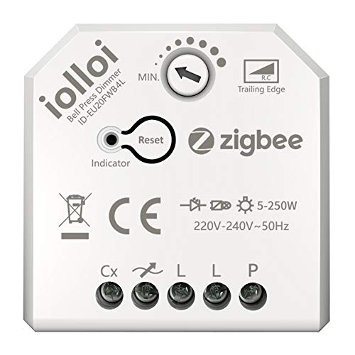 iolloi Zigbee - Interruptor regulador de intensidad para lámparas LED y halógenas (250 W, 230 V, compatible con Alexa y Philips Hue)