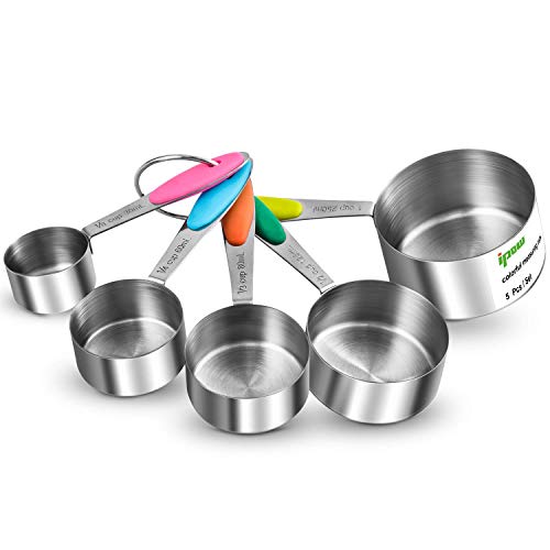 Ipow Juego de 5 Cucharas Medidoras de Acero Inoxidable, Taza de Medición con Manilla Silicona para Cocina y Hogar Ipow Juego de 5 Cucharas Medidoras de Acero Inoxidable, Taza de Medición con Manilla Silicona para Cocina y Hogar