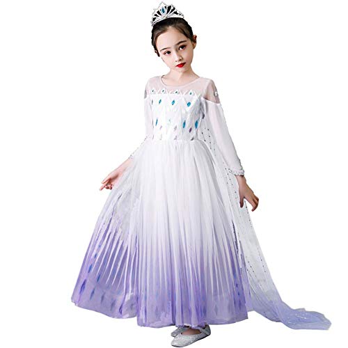 Iwemek 2 disfraces de reina del hielo Elsa para niña, vestido de princesa de nieve, con copos de nieve, vestido de tul, para Navidad, carnaval, fiesta de cumpleaños D – Violeta. 9-10 Años