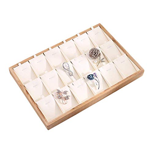 Iwinna Bandeja de exhibición de joyas – apilable multifunción madera de bambú escaparate organizador de joyas para pendientes pulsera collar – 35 x 24 x 3 cm