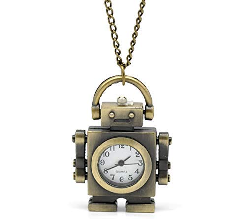 J-Love Reloj de Bolsillo con diseño de Robot de Cadena de Collar de Bronce Creativo, Reloj de Cuarzo de Tono para Mujer y Hombre para Mujer, Reloj para Hombre de 85 cm