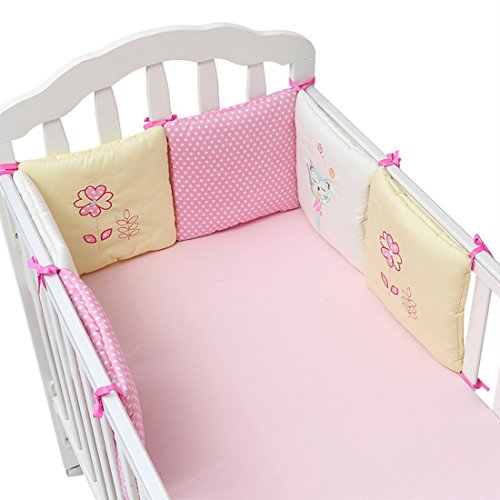 Jiyaru Ropa para cuna camas de bebé 6 Piezas Set Protector de Cuna 30 * 30 cm con Algodón Rosado