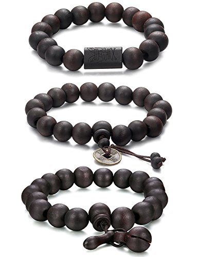 Jstyle 3 Pcs 11mm Madera Brazalete de Cuentas para los Hombres Mujeres Tibetano Buddhist Prayer Link Cool Jstyle 3 Pcs 11mm Madera Brazalete de Cuentas para los Hombres Mujeres Tibetano Buddhist Prayer Link Cool