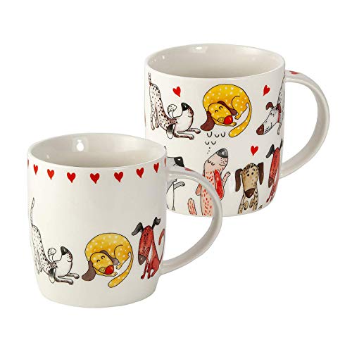 Juego de 2 Tazas Desayuno Originales de Porcelana Fina, Tazas de Café con Diseño de Perros Divertidos, Regalo para Mujer y Hombres Amantes de los Perro