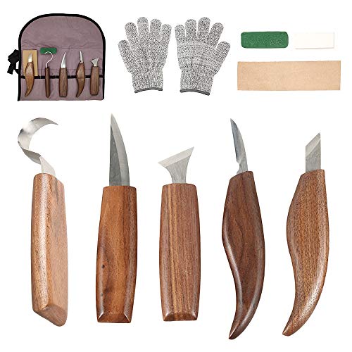 Juego de herramientas de tallado de madera con piedras de afilar, 10 piezas, profesional, para tallar madera, para principiantes y profesionales con guantes resistentes a los cortes Juego de herramientas de tallado de madera con piedras de afilar, 10 piezas, profesional, para tallar madera, para principiantes y profesionales con guantes resistentes a los cortes