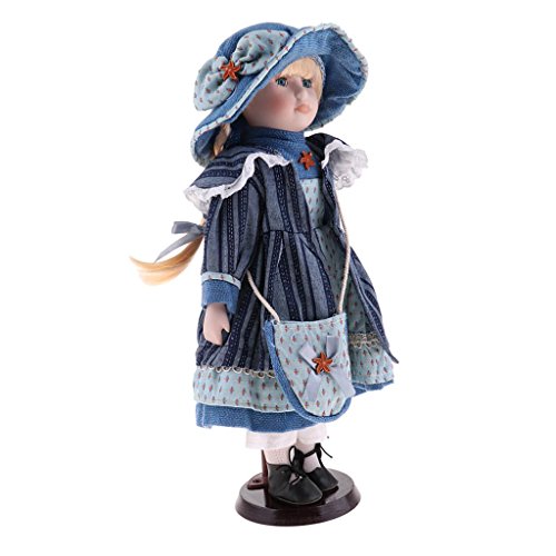 Juguete de Muñeca Chica de Porcelana de Vendimia con Ropa Dollhouse Miniature Accessories - Azul, 40cm