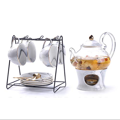 JYDQM Juego de té de Porcelana de mármol de la Taza de té de cerámica nórdica con el colador de la Vela de la Tinta de la Tetera Floral con la Taza del café Taza de café Taza de café