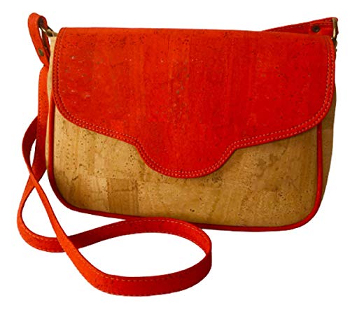 Kaibe Bolso bandolera de corcho para mujer con solapa estampada bolso grande vegano y elegante, bolso de corcho (Rojo)
