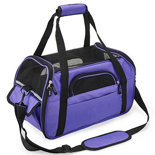 Kaka mall Transportín Perro Gato Transpirable Plegable Pet Carrier Impermeable Bolso de Hombro Acolchado Suave Viaje Avion Tren o Auto por Pequeños Mascota (Púrpura, L) Kaka mall Transportín Perro Gato Transpirable Plegable Pet Carrier Impermeable Bolso de Hombro Acolchado Suave Viaje Avion Tren o Auto por Pequeños Mascota (Púrpura, L)