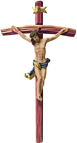Kaltner Präsente - Crucifijo de pared (35 cm, con Jesús Christus, en cruz de madera, pintado a mano), color caoba