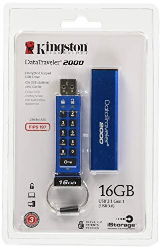 Kingston DataTraveler 2000 DT2000/16GB - Memoria USB 3.0 de 16 GB cifrada con Teclado, Tipo Llave, Sin Especificar