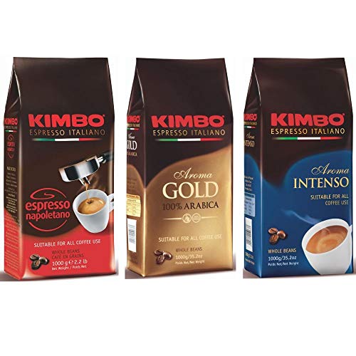Kit de Paquetes de Granos de Café Kimbo 1 x Espresso Napoletano, 1 x Gold 100% Arabica y 1 x Aroma Intenso, 3 Bolsas de 1kg