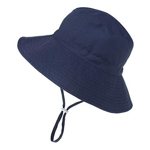 LACOFIA Sombrero de Sol para bebé niño UPF 50+ Ajustable Gorro Verano de Pescador para niños ala Ancha para Exteriores/natación/Playa/Piscina Azul 6-24 Meses