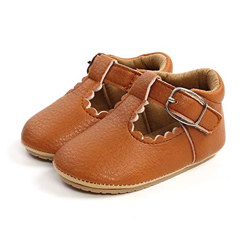 LACOFIA Zapatillas Antideslizantes para bebé niña Zapato Primeros Pasos para bebé marrón 12-18 Meses