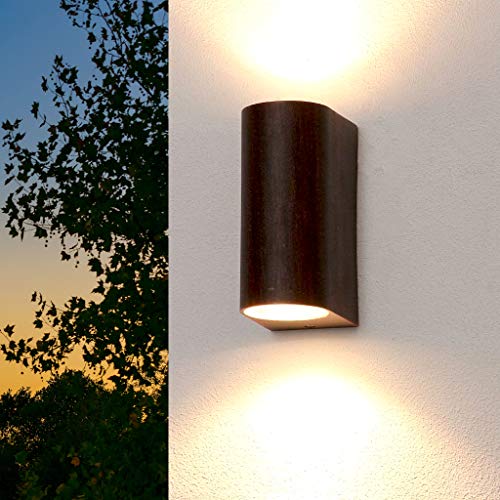 Lámpara de pared exterior, color marrón, Up & Down"Aalborg" / 2x GU10 arriba abajo 230 V, IP44 / lámpara de pared exterior, lámpara outdoor resistente al agua, iluminación para jardín y patio