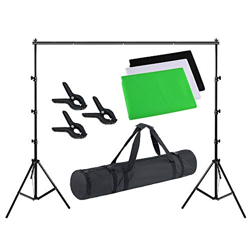 LARS360 2.6m x 3m Soporte de Fondo con 3X Telón de Fondo(Verde Negro Blanco), 2X Trípode Soportes Ajustable 92-260cm, 3X Pinzas Backdrop Kit para Fotografía