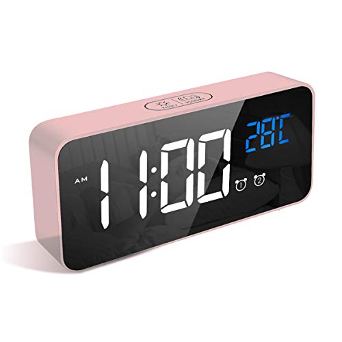 LATEC Reloj Despertador Digital, LED Pantalla Reloj Alarma Inteligente con Temperatura, Puerto de Carga USB, 12/24 Horas, 4 Brillo Ajustable, Función Snooze y Alarma de Espejo Portátil (Rosado) LATEC Reloj Despertador Digital, LED Pantalla Reloj Alarma Inteligente con Temperatura, Puerto de Carga USB, 12/24 Horas, 4 Brillo Ajustable, Función Snooze y Alarma de Espejo Portátil (Rosado)