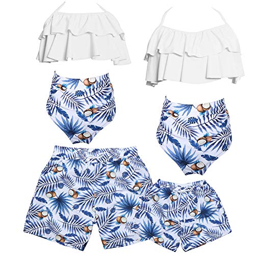 Lazeny Madre e Hija Traje de Baño Mujer Niña Bikini Familia Talle Alto Bañadores con Diadema, Ropa de Playa de Verano Padre e Hijo Bañador de Natación (Azul 5,Men X-Large)