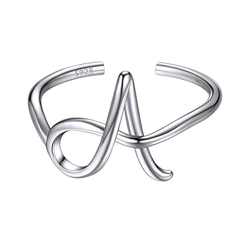 Letras Iniciales A Anillo Moderno Delgado Plata de Ley 925 Platino Plateado Regalo Romántico de Novias Joyería Moderna para Dedos Anillo Alfabético