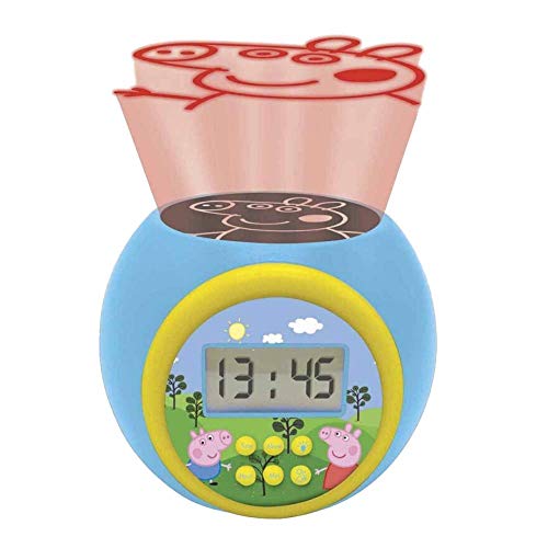 LEXIBOOK- Reloj Despertador con proyector Peppa Pig con función de repetición y Alarma, luz Nocturna con Temporizador, Pantalla LCD, batería, Azul/Amarillo