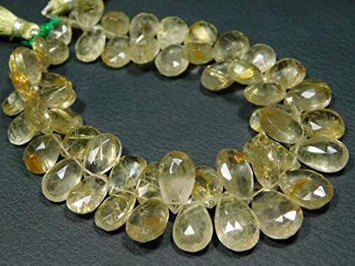 LKBEADS 225 quilates AAA oro rutilo brinolettes de pera grande facetado – 8.50 pulgadas de largo hebra de piedras medidas, 10 x 8 – 16 x 9 mm Código HIGH-5947