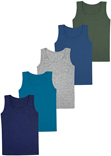 LOREZA ® 5 Camisetas de niño Camiseta de algodón - básico (128-134 (8-9 años), Modelo 1-5-Pack)