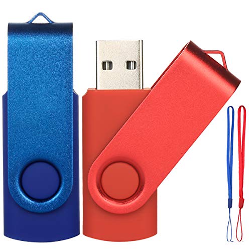 Lote de 2 memorias USB de 32 GB giratorias 2.0 Flash Drive giratorias, almacenamiento de disco de memoria con cuerdas (azul/rojo 32 GB*2 unidades)