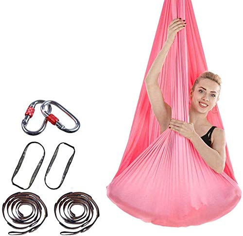 LOVEHOUGE Hamaca aérea de yoga, columpio de seda aérea, kit de yoga trapecio de seda con 2 cinturones estirados, flexibilidad corporal mejorada y fuerza de núcleo, rosa