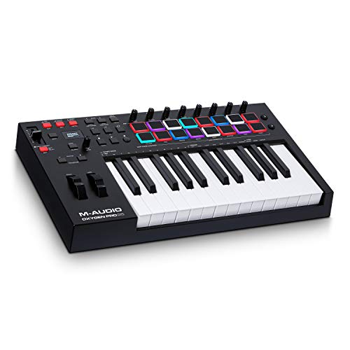 M-Audio Oxygen Pro 25 - Teclado controlador MIDI USB de 25 teclas con pads de ritmos, perillas y botones asignables y pack de software incluido