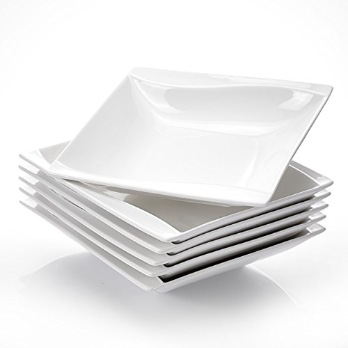 MALACASA, serie Carina, 6 piezas Vajillas de Platos Set Plato de Sopa de Porcelana Blanca Crema 8 pulgadas / 20,5x20,5x4,5 cm para 6 Personas
