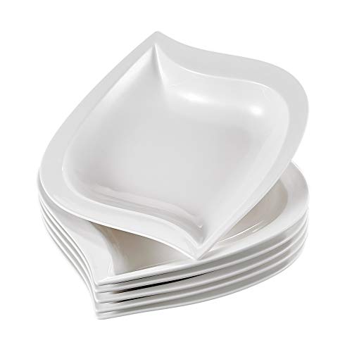 MALACASA, serie Elvira, 6 piezas Plato de Sopa Plato de Porcelana Blanca conjunto 21,5 x 21 x 4,5cm