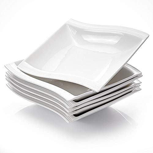 MALACASA serie Flora, 12 piezas plato de sopa de porcelana blanca crema 8.25 pulgadas / 21x22x4.5 cm para 12 personas