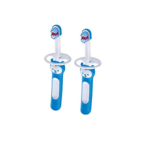 Mam Baby'S Brush - Cepillo de dientes con anillo de seguridad, mango corto, 6 meses, azul