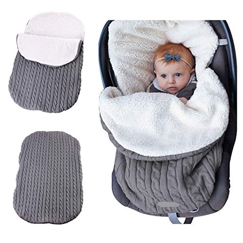 Manta para bebé recién nacido, gruesa y cálida manta de punto más terciopelo, saco de dormir de forro polar para bebé o niño (gris)