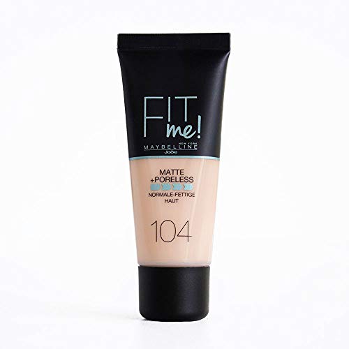 Maybelline Fit Me Base de Maquillaje Mate, Sin Poros, 104 Soft Ivory - 30 ml