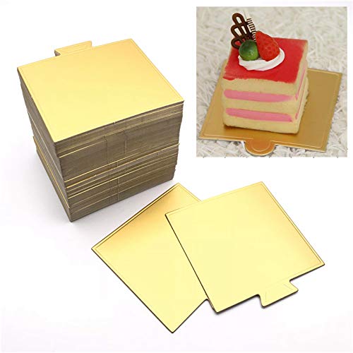 Maygone 100 tablas cuadradas de cartón desechables, doradas, base para tartas y postres, para cupcakes
